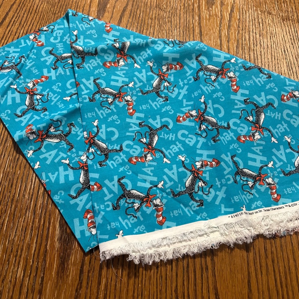 Dr Seuss Cat in the Hat Teal Blue Cotton Fabric Springs Industries 2003 1.5 yard